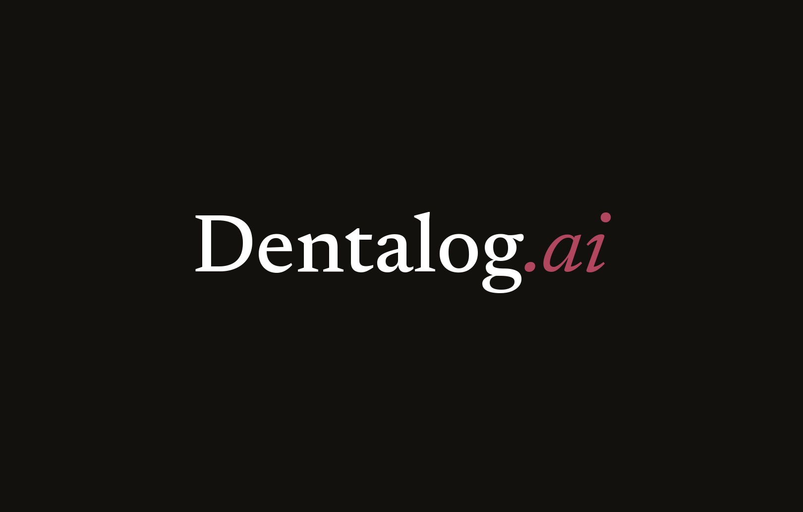 Dentalog.ai wordmark, white and rose on black.