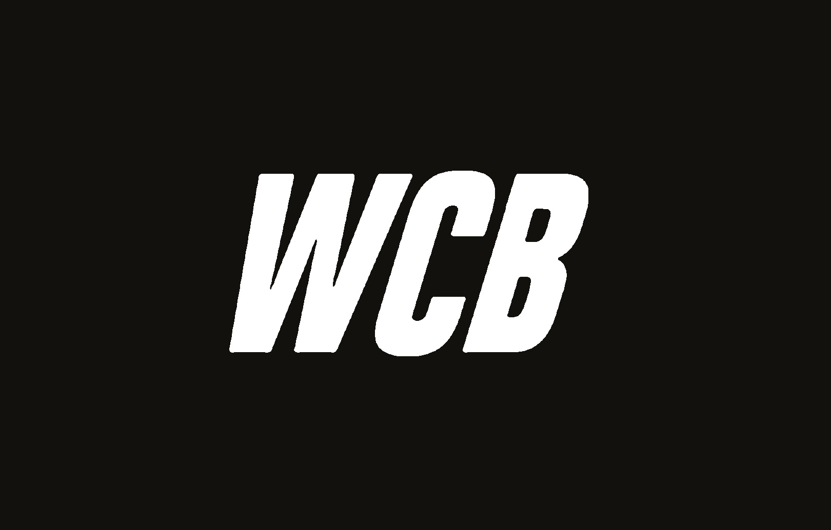 WCB wordmark, white on black.